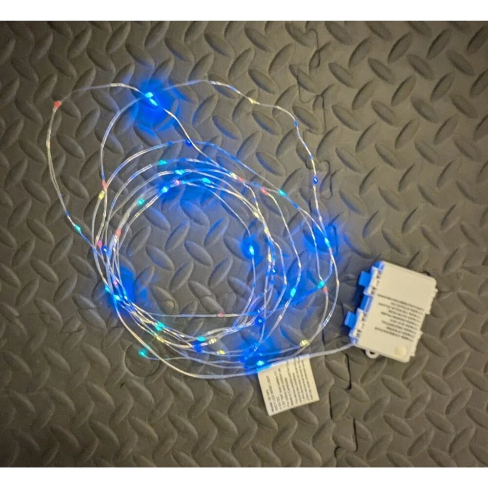 Mainstays Battery Operated LED Wire Lights 50-Count Multicolor 8 Mode 16ft EUC